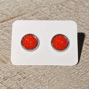 5/$25 NEW Red Solid Druzy Earrings Silver Stud Earrings Crystals Sparkle Earring
